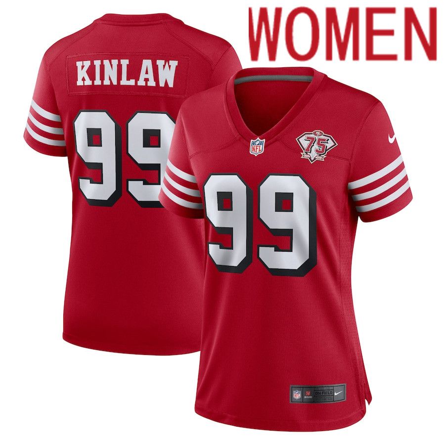 Women San Francisco 49ers #99 Javon Kinlaw Nike Scarlet 75th Anniversary Alternate Player Game NFL Jersey->women nfl jersey->Women Jersey